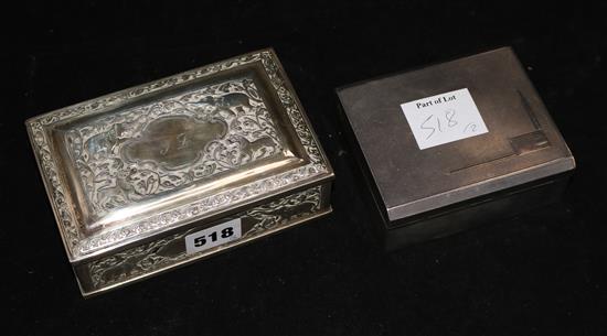 A Burmese? silver mounted cigarette box and an Art Deco silver mounted cigarette box.